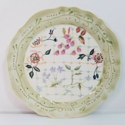 TRACY PORTER The Evelyn Collection 9/" Round Luncheon Plate Fruit Flowers Lattice