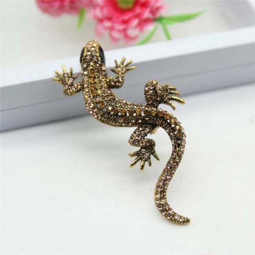 Fashion Crystal Rhinestone Gecko Lizard Animal Brooch Pins Men Women Jewelry Y2 