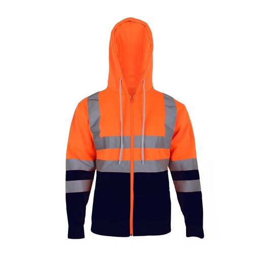 Mens Hi viz High Visibility Hoodie Sweatshirt Jumper Work Vis Zip S To 5XL
