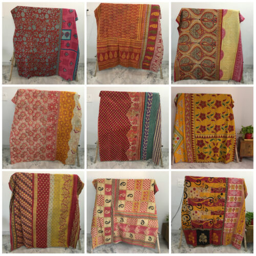 Vintage Kantha Handmade Bedspread Indian Quilt Cotton Blanket Gudari Ralli Throw