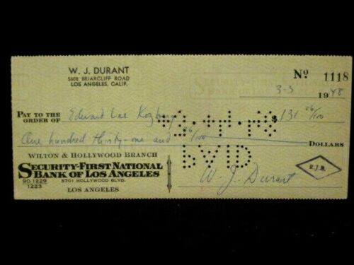 Details about   WILL J "The Story of Civilization"  HAND SIGNED CHECK Dec'd 1981 DURANT 8