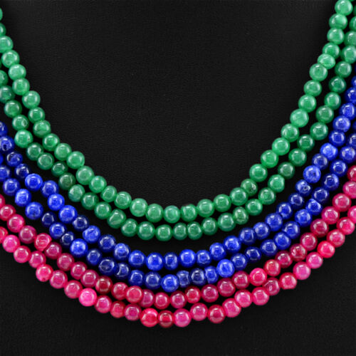 EMERALD /& SAPPHIRE BEADS NECKLACE TOP MOST SELLING 420.50 CTS EARTH MINED RUBY