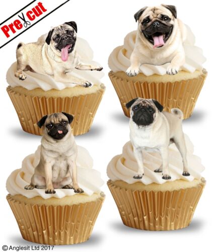 PRE-CUT PUGS EDIBLE WAFER PAPER CUP CAKE TOPPERS BIRTHDAY PARTY DECORATIONS