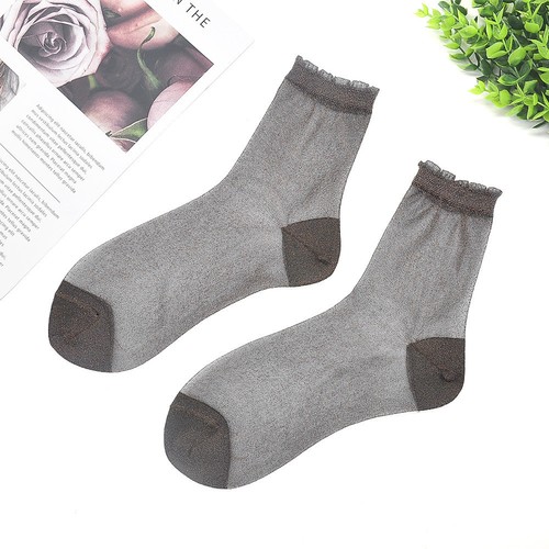 Glitter Ankles Socks Vintage Women Girl Spring Summer Shiny Thin Casual Sock New