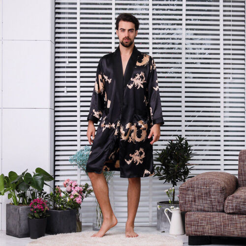 Shorts 2Pcs Men Kimono Bathrobe Silk Satin Pajamas Sleepwear Nightwear Gown 