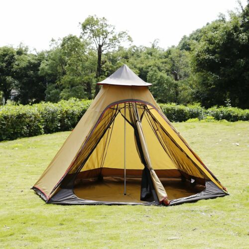 Waterproof 12.5ft Double Layers Teepee Tent Yurt Family Tent Camping 4 Persons