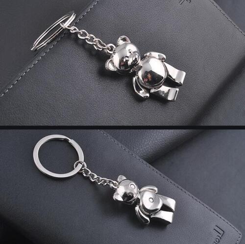 Creative 3D Bear Collectable Metal Silver Keychain KeyRings Bag Pendant Gifts 