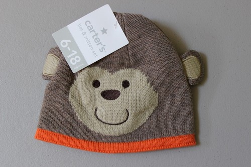 6-18 Months Brown Carter/'s Baby Knit Monkey Hat /& Mitten Set