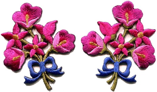 Rose Chaud Lys Paire Fleurs Bouquet Floral Boho Applique iron-on patch S-411