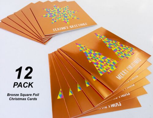 Square 12 x 12cm Modern 12 Pack x Premium Foil Christmas Cards 