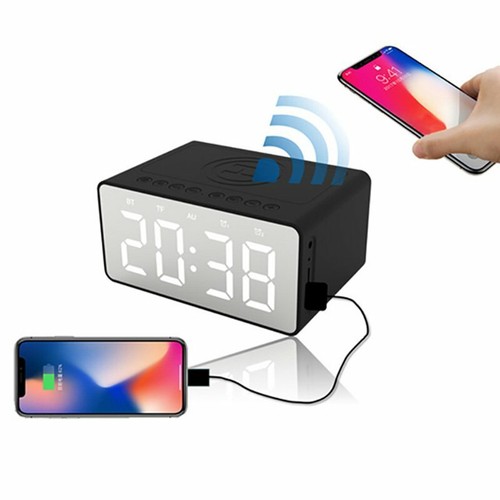 LED FM Radio Alarm Clock//Bluetooth V5.0 Speaker USB Charger//Qi Wireless Charging