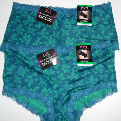 2 Maidenform Panty Lace Boy Short Boyshort 40760 Blue Green Flower 7 L NWT
