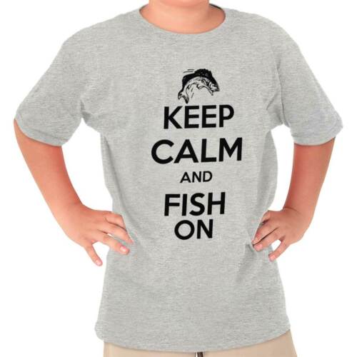 Keep Calm Fish On Bass Fishing Fisherman Gift Youth Child T-Shirt Tshirts Tees