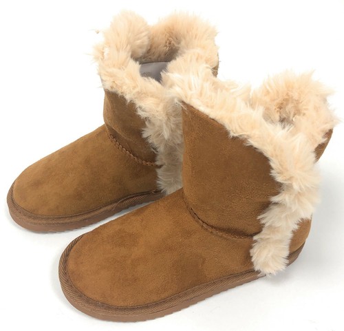 Girls Womens School Snug Warm Winter Ankle Faux Fur Tan Shoes Boots Sz 13-5
