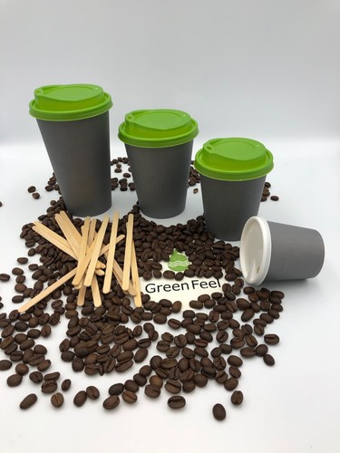 8oz 12oz Coffee Party PAPER CUPS GREY Disposable LIDS Cold Hot Drinks Birthday