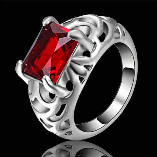 Red Ruby Size 7 white Black gold Rhodium Plated Anniversary Women Ring Gift