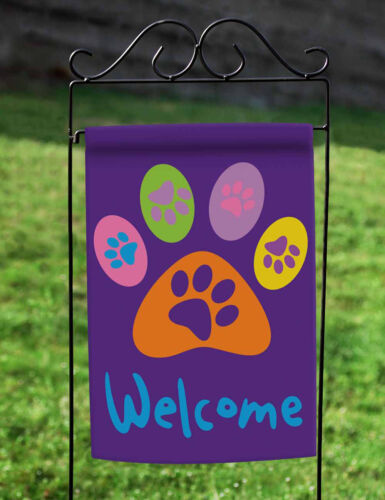 Toland Welcome Paws Purple 12.5 x 18 Dog Cat Double Sided Garden Flag