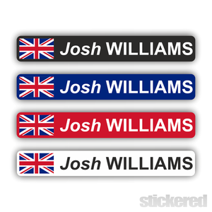 6 x PERSONALISED UK FLAG BIKE BICYCLE NAME STICKERS CYCLE MOUNTAIN BMX RACING
