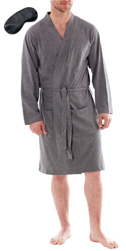 Harvey James Mens Woven Lightweight Wrap Dressing Gown with Eye Mask