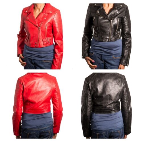 Women's Black Real Soft Leather Brando Rock Chick Classic Short Biker Jacket 