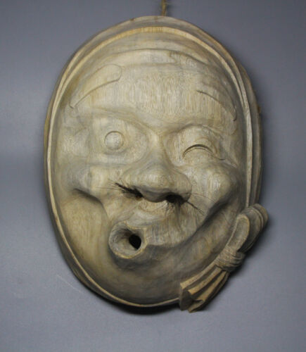 QH024 23.5x17x7 CM Hand Carved Japanese Noh Hyottoko Mask MASK