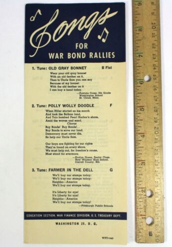 Treasury Dept. WWII Songbook Pamphlets "Songs for War Bond Rallies" WFD-940 U.S