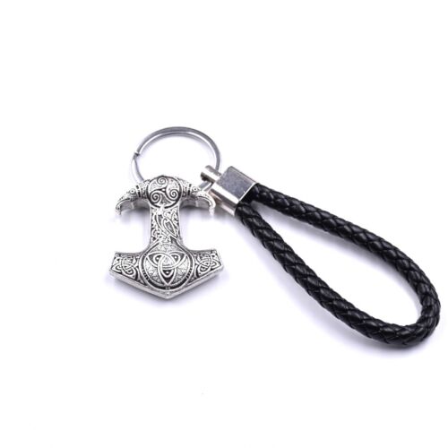Details about  / Men/'s Norse Viking Double Raven Thor Hammer Keychain Leather Cord Keyring Gifts