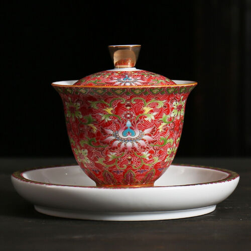 China Jingde town porcelain gaiwan classic color enamel tureen with cup saucer 