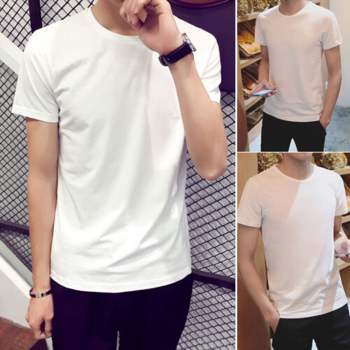 Men Summer Short Sleeve Cotton T-Shirt Slim Fit Casual Tops Crew Neck M-2XL