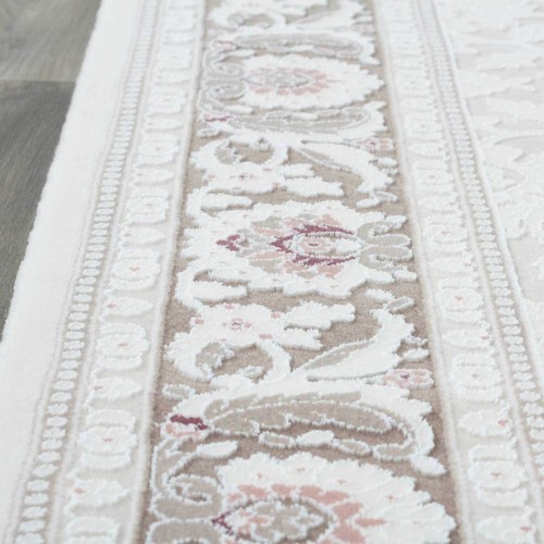 Teppich Kurzflor Modern Wohnzimmer Schlafzimmer Bordüre Creme 80x150 SALENEU