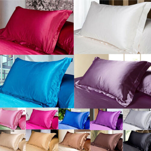 9 Kinds Solid Queen/Standard Silk~y Satin Pillow Case Bedding Pillowcase Smooth