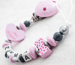 Schleife ★ Mädchen ★ Baby ★ rosa Schnullerkette mit Namen ★ MINI Prinzessin
