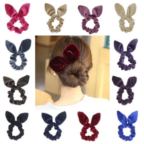 Candy Color Girls Hair Scrunchies Rabbit Funny Ear Bow Bowknot Scrunchie Velvet 