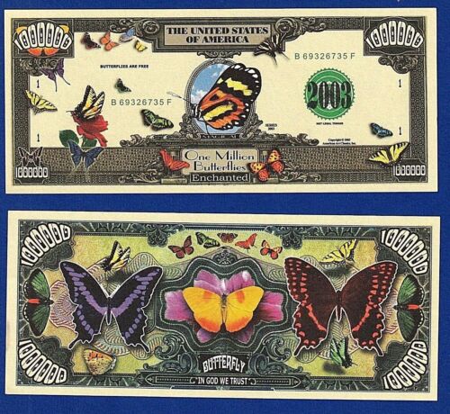 5-Butterfly insects Monarch Million Dollar Bills Collectible FAKE MONEY-A4 