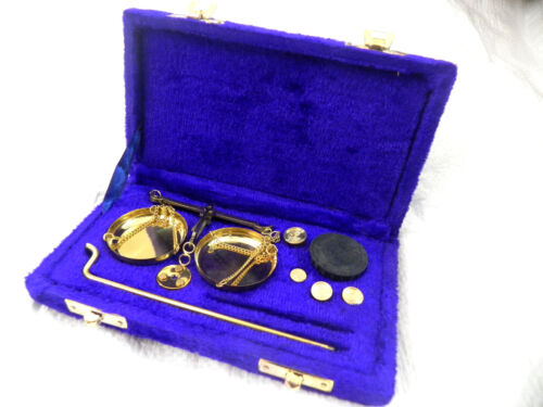 BRASS NAUTICAL WEIGHING BALANCE SCALE VINTAGE LOOK WITH VELVET BOX 