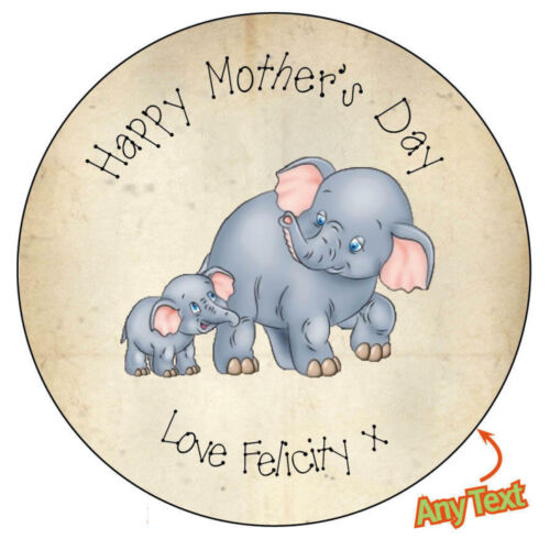 70 x Personalised Mothers Day Elephants Shabby Kraft Effect Favour Stickers 951 