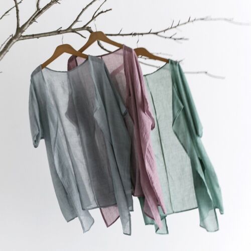 Women Cotton Linen Kimono Coat Loose Thin Sunscreen Waterfall Cardigan Casual