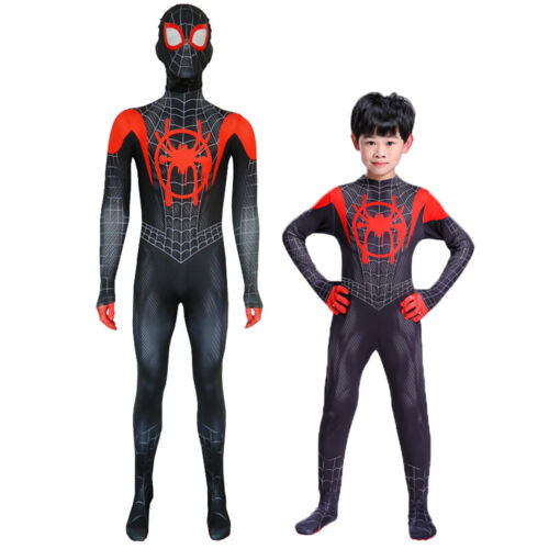 Spiderman Into the Super Hero Costume Kids Men Marvel Cosplay Fancy Halloween UK