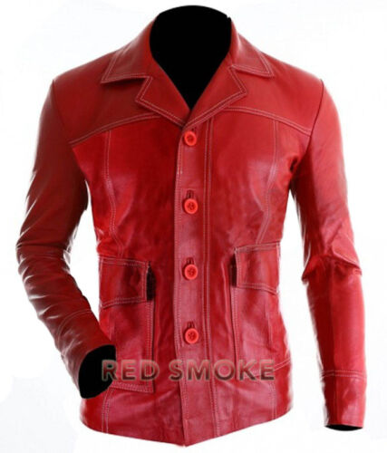 Fight Club Brad Pitt Leather Jacket FC Coat Red Brand New 