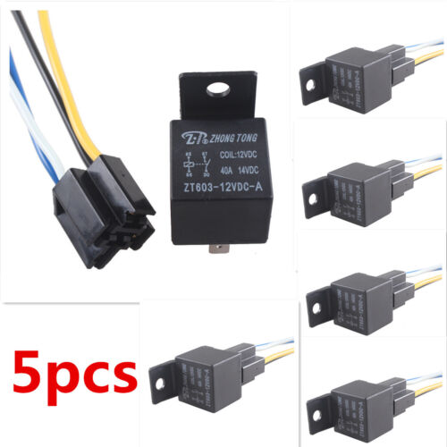 5 X Car Truck Auto 4 Pin 4P /& Socket 4 Wire 12V 40A 40 AMP SPST Relay Relays