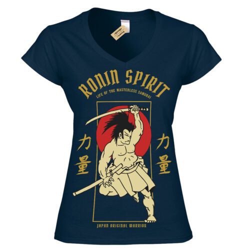 Ancien Héros T-shirt Samurai Ronin esprit japonais pour femme femmes col V