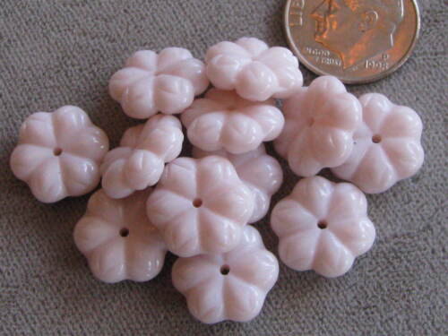 Lot of 12 Rare Vintage Art Glass Flower Beads, Pale Pink 4x12mm