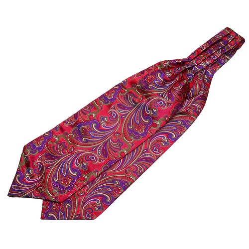 RF431RS Red Green Paisley Men Silk Cravat Scarves Ascot Tie Handkerchief Set