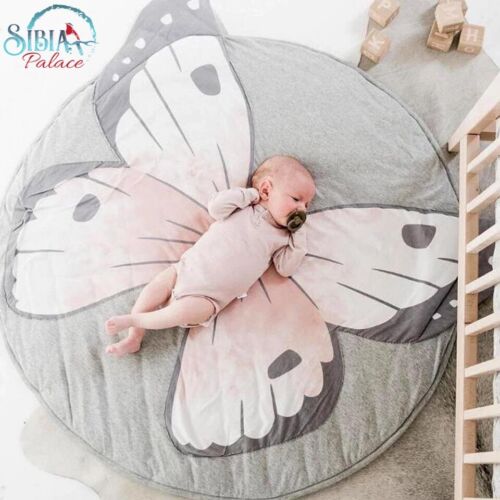 Baby Play Tummy Time Mat Thick Crawling Nursery Cushion Butterfly Round Kids Rug 