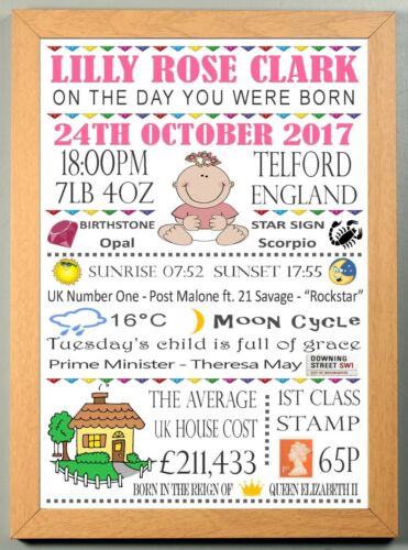 The Day You Were Born Nursery New Born Baby Girl Personalised Memory A4 Print