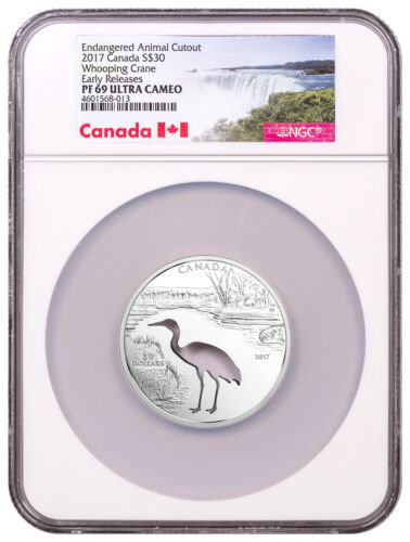 Cutout Whooping Crane Silver $30 NGC PF69 ER SKU50205 2017 Canada Endangered 