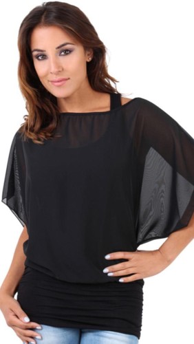 Women Ladies Chiffon Baggy Oversized Batwing Loose Tank Tunic Top Blouse 2 In 1