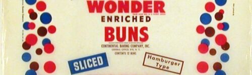 Vintage bread wrapper WONDER ENRICHED BUNS Hamburger Type Continental Rye NY 