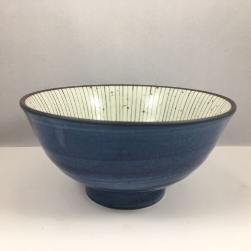 SET of 2 Japanese Rice Soup Bowl 6.25"D Porcelain Blue Uchi-Tokusa Made in Japan 