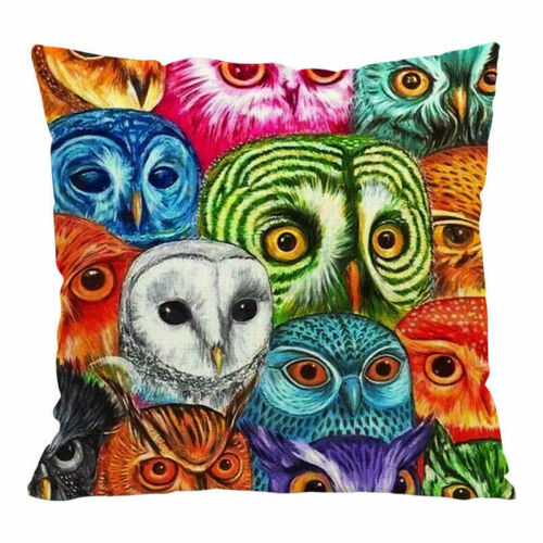 Linen Animal Owl Cushion Decor Sofa Case Cotton Waist Cover Cartoon Home Pillow 